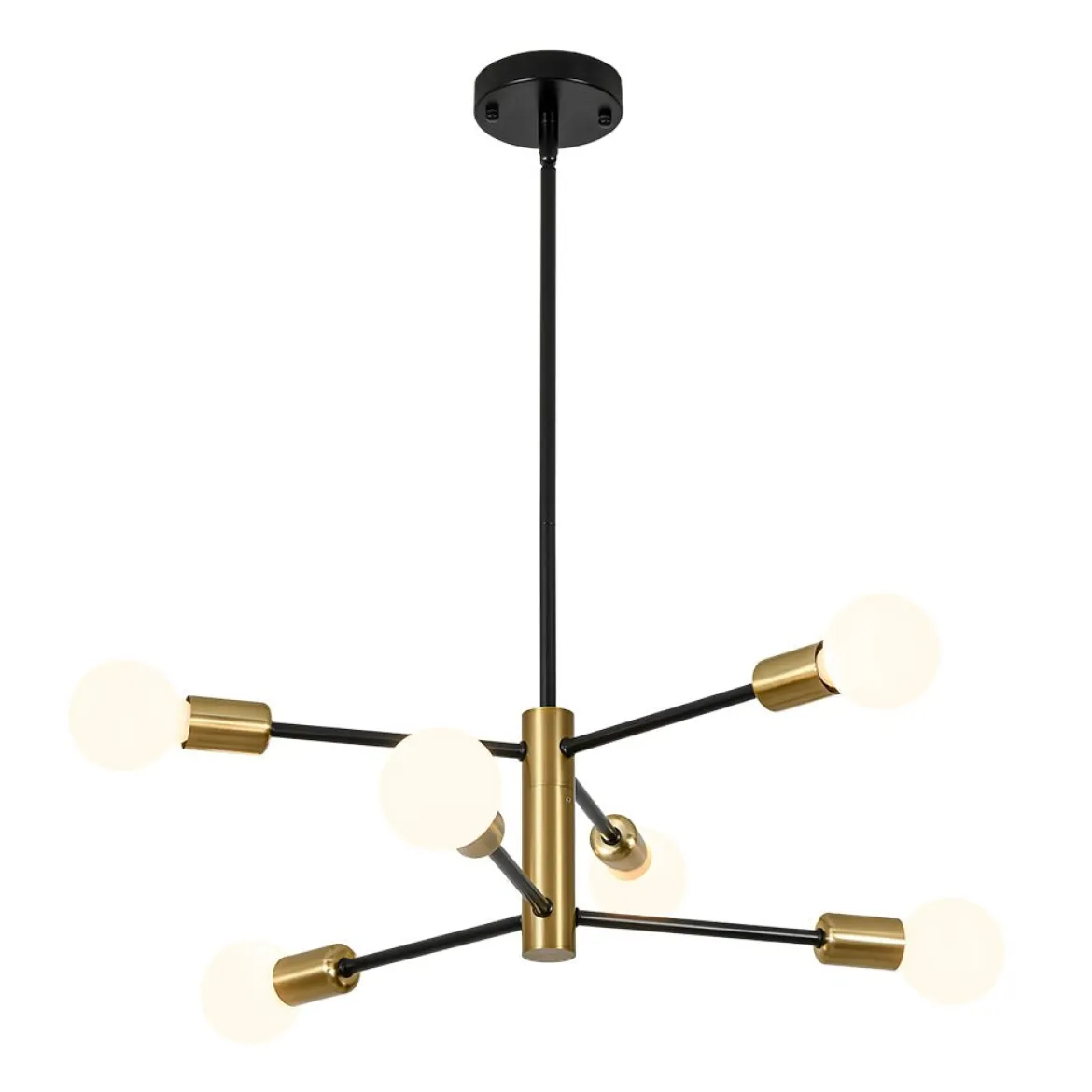 Mid-century 6-Light Black Brass Tiered Sputnik Chandelier