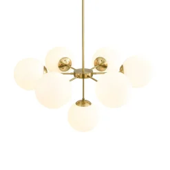 Mid-Century 7-light Brass Opal Glass Globe Sputnik Chandelier