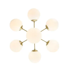 Mid-Century 7-light Brass Opal Glass Globe Sputnik Chandelier