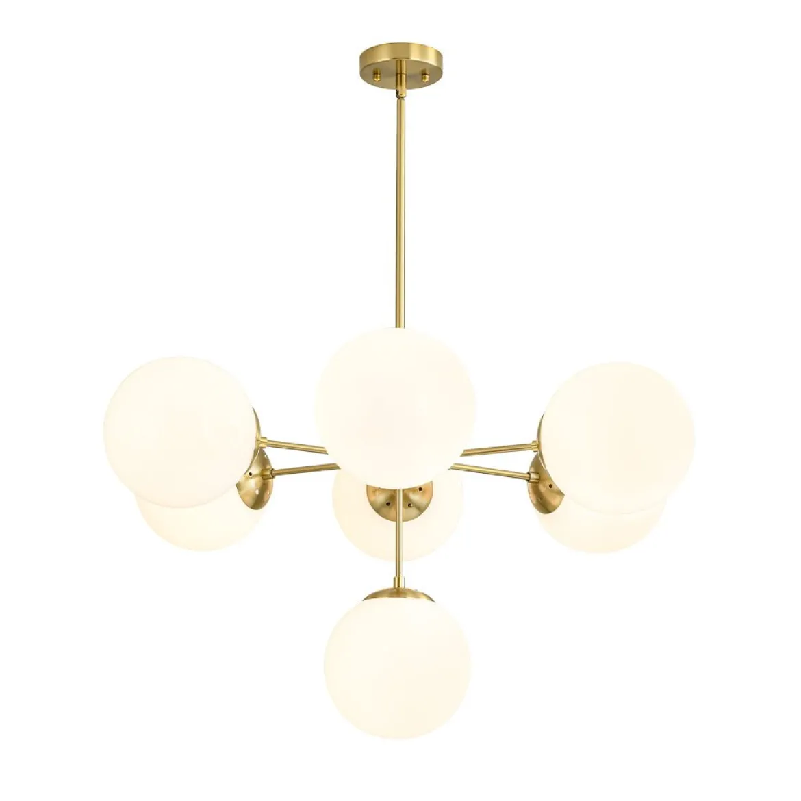 Mid-Century 7-light Brass Opal Glass Globe Sputnik Chandelier
