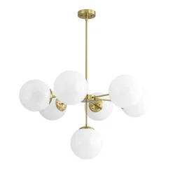 Mid-Century 7-light Brass Opal Glass Globe Sputnik Chandelier