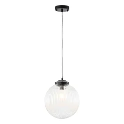 Mid-Century 1-Light Clear Ribbed Glass Globe Pendant