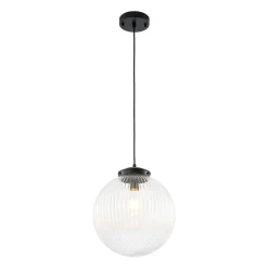 Mid-Century 1-Light Clear Ribbed Glass Globe Pendant