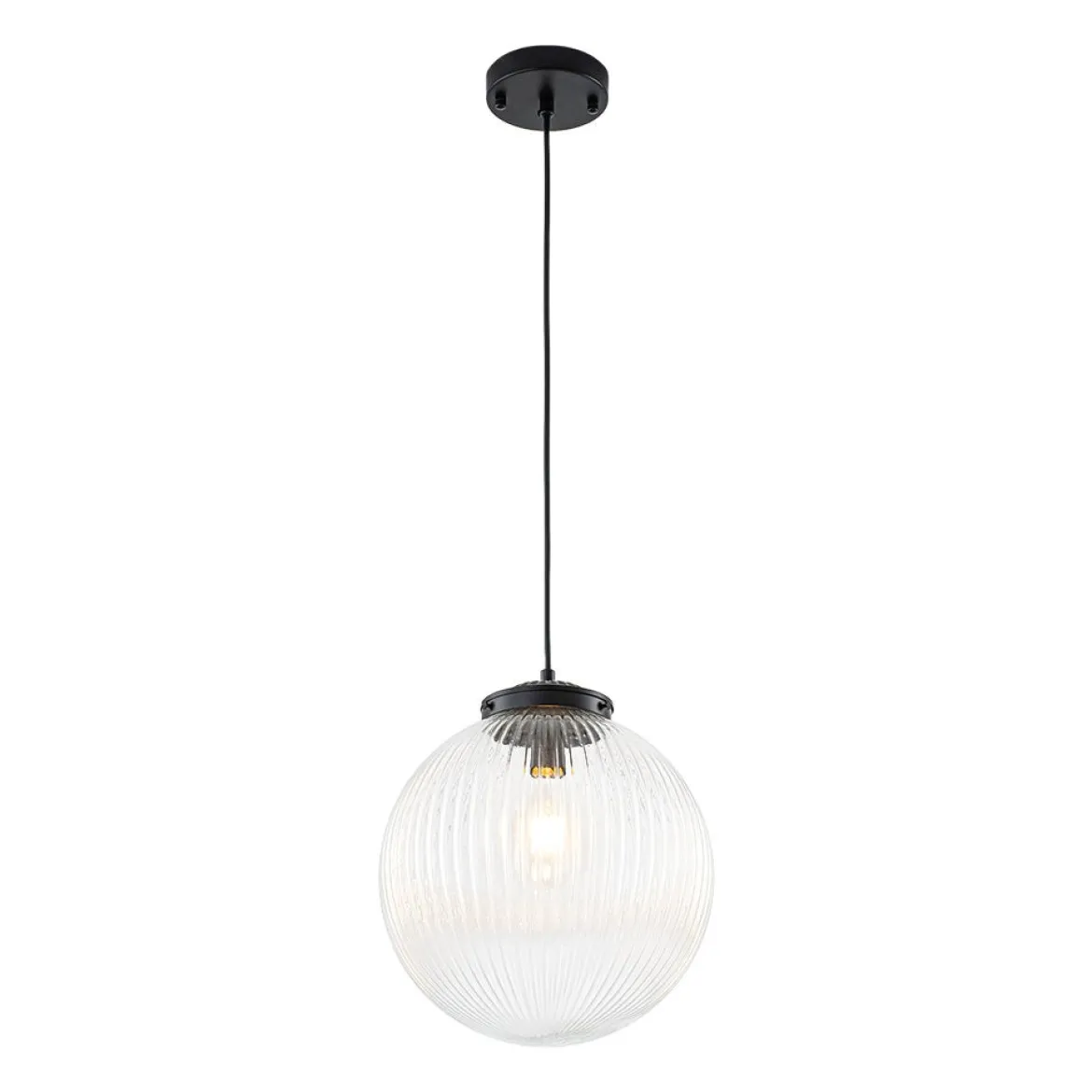 Mid-Century 1-Light Clear Ribbed Glass Globe Pendant