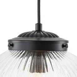 Mid-Century 1-Light Clear Ribbed Glass Globe Pendant