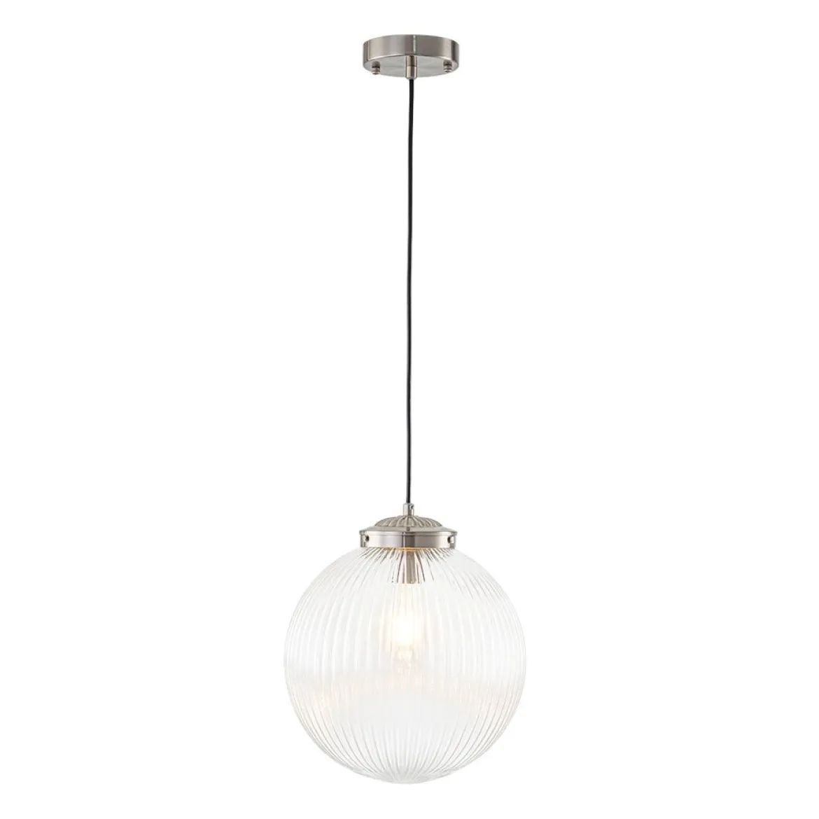 Mid-Century 1-Light Clear Ribbed Glass Globe Pendant