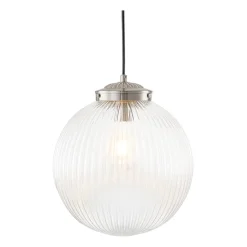 Mid-Century 1-Light Clear Ribbed Glass Globe Pendant