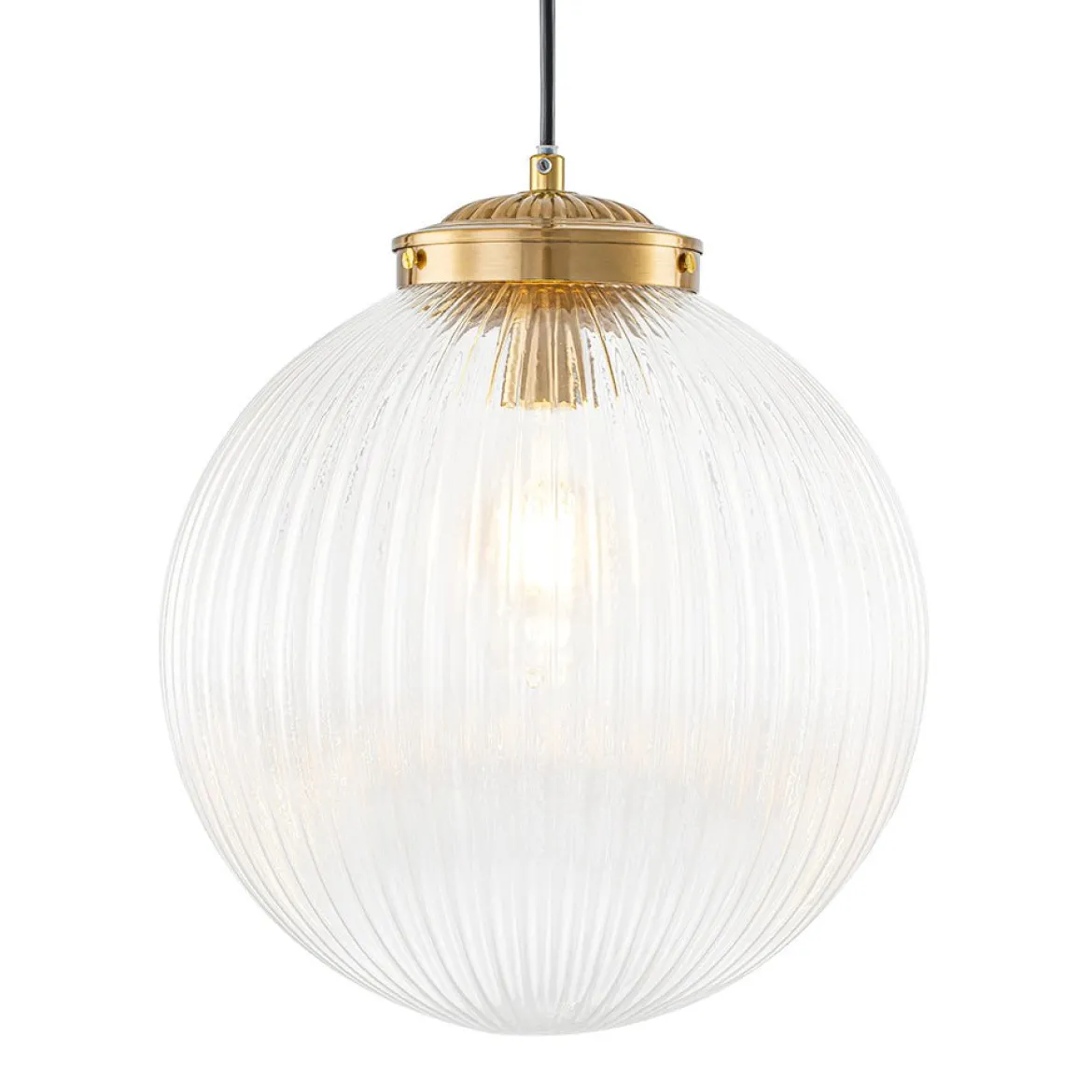 Mid-Century 1-Light Clear Ribbed Glass Globe Pendant