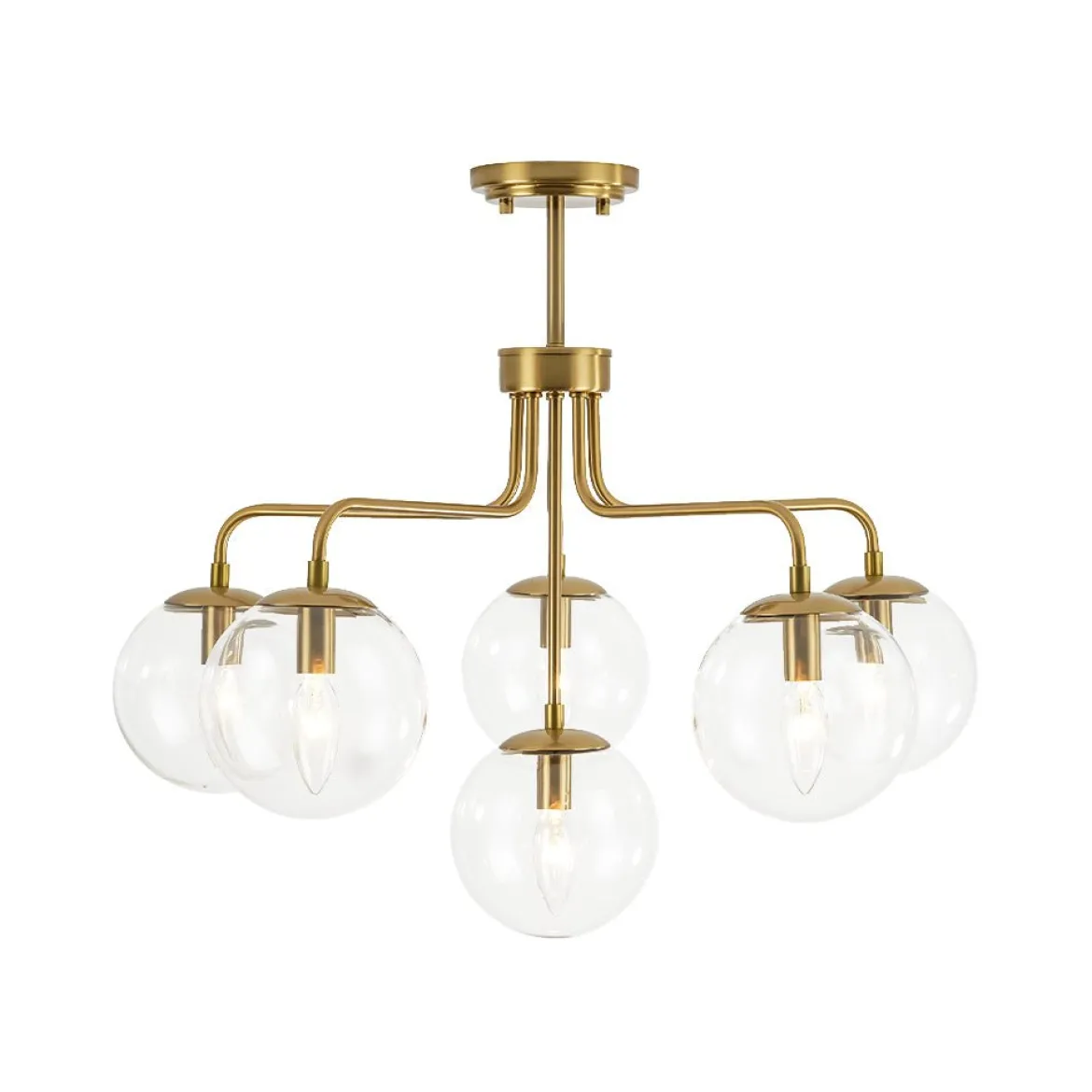 Mid-Century 6-Light Glass Bubble Sputnik Semi Flush Chandelier