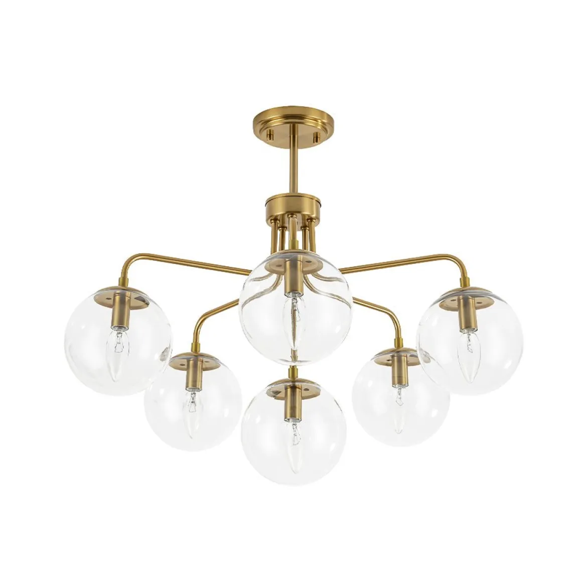 Mid-Century 6-Light Glass Bubble Sputnik Semi Flush Chandelier