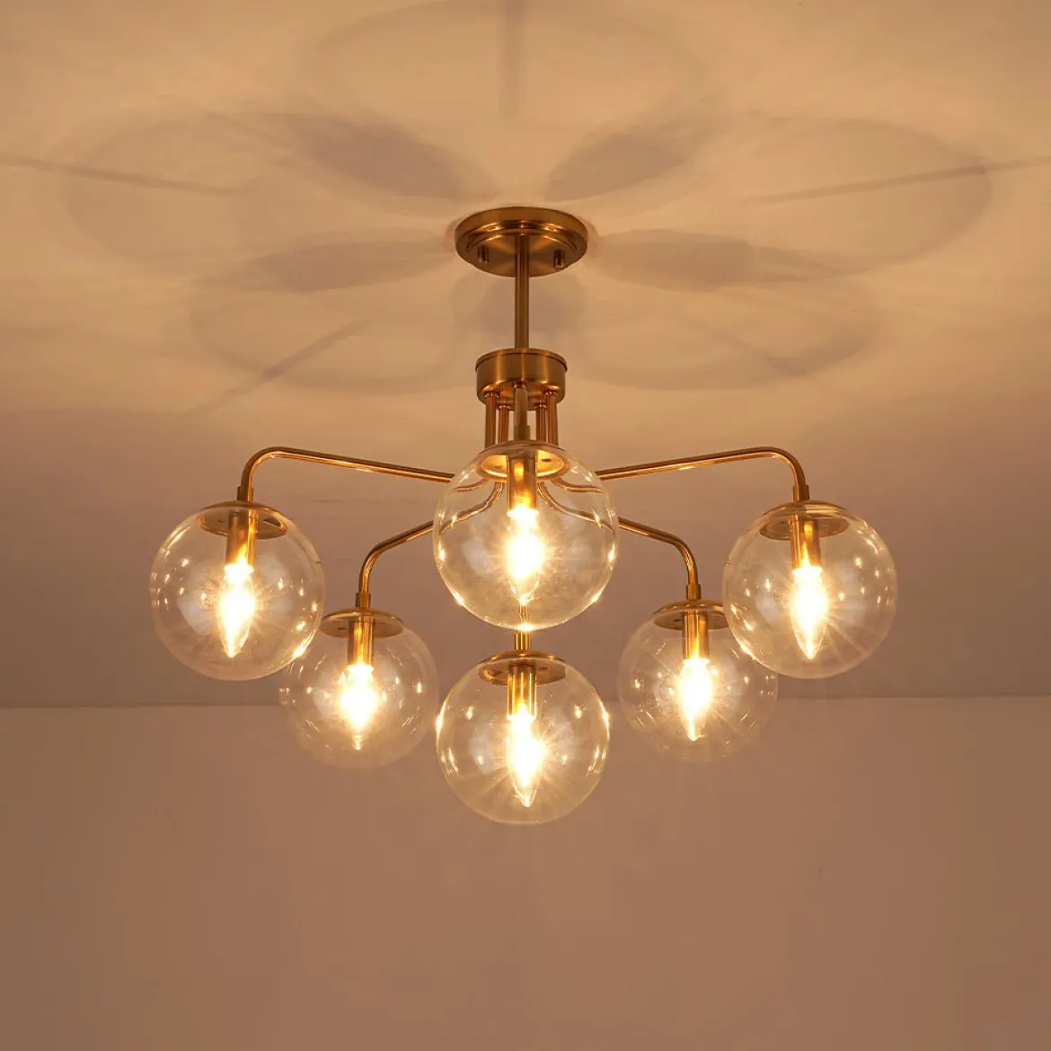 Mid-Century 6-Light Glass Bubble Sputnik Semi Flush Chandelier
