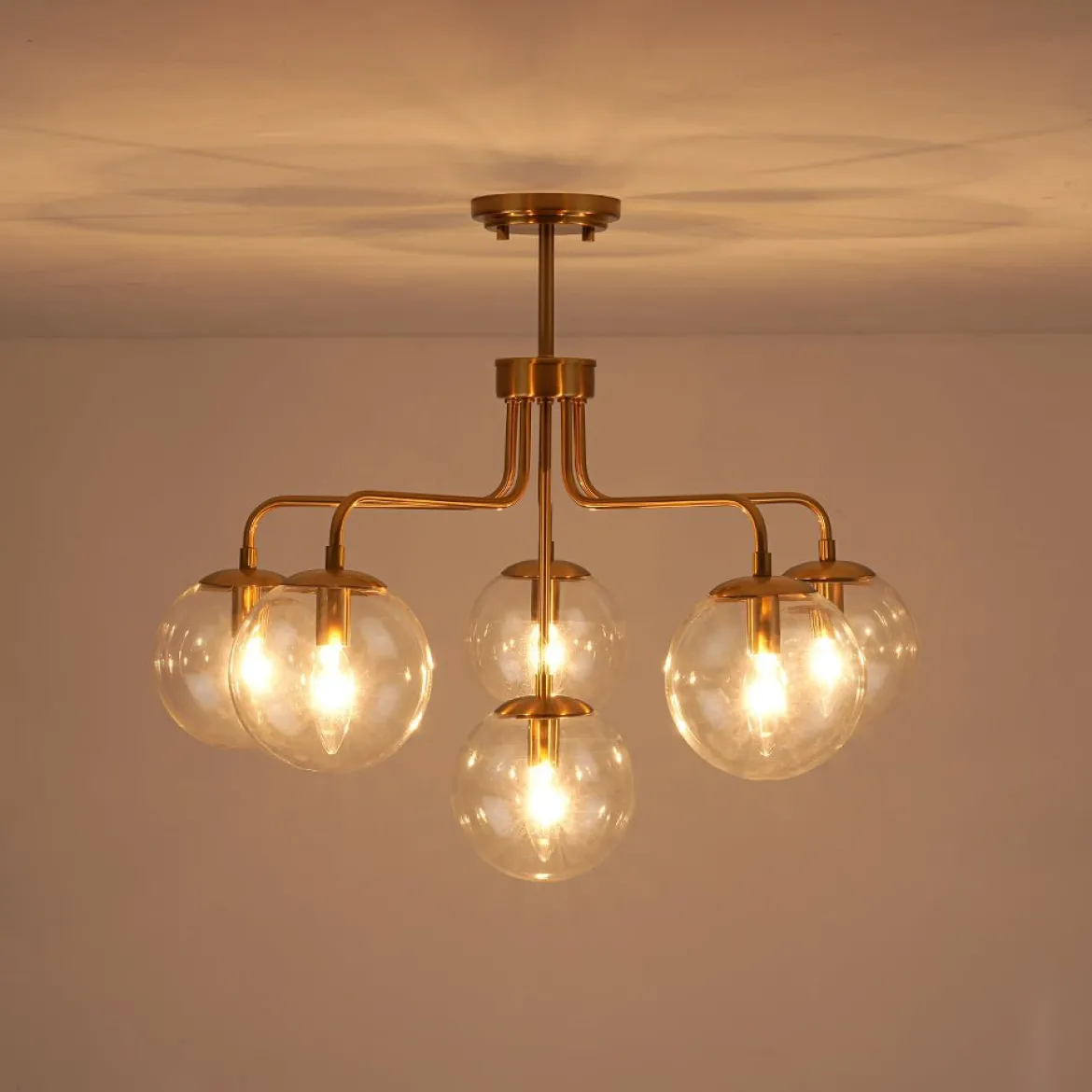Mid-Century 6-Light Glass Bubble Sputnik Semi Flush Chandelier