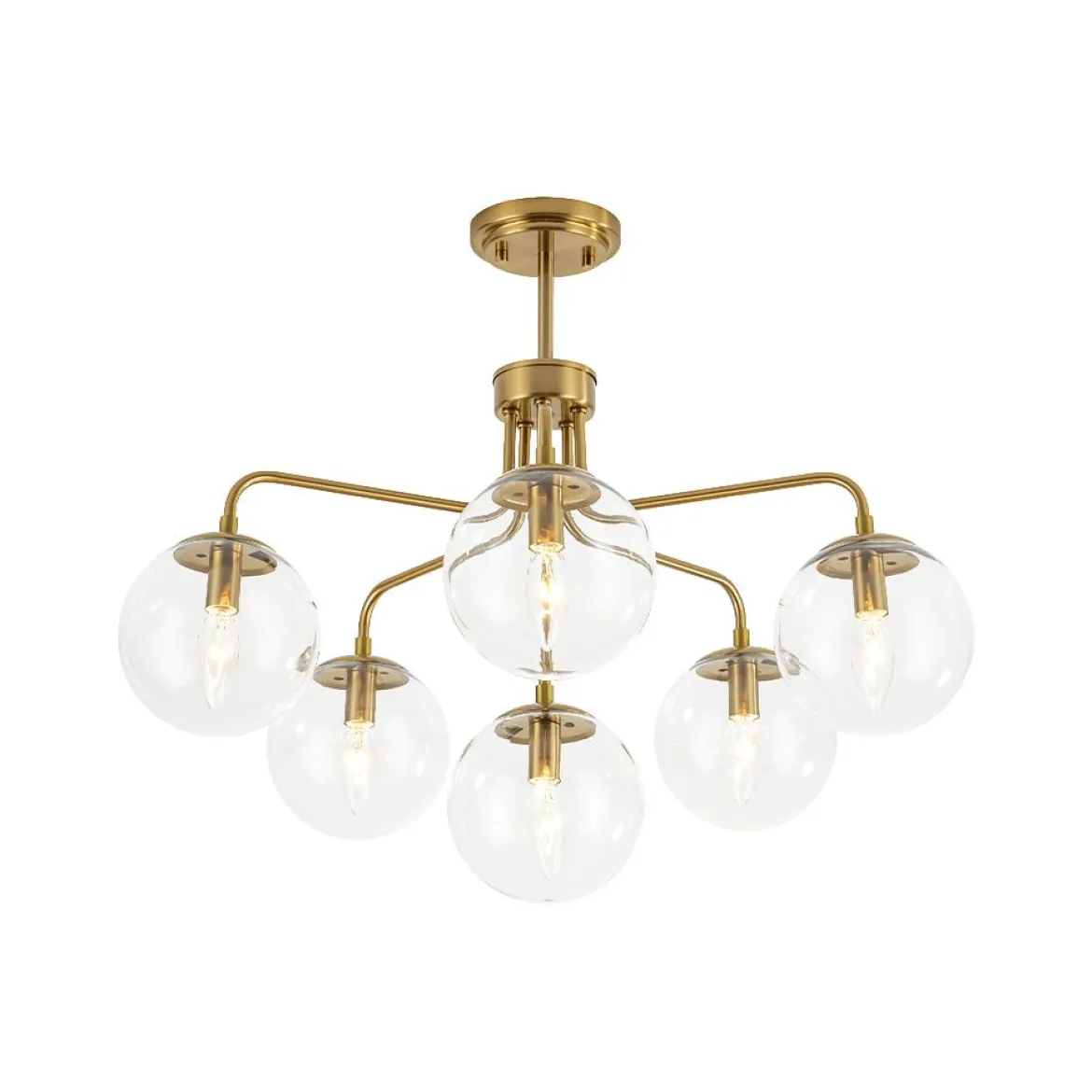 Mid-Century 6-Light Glass Bubble Sputnik Semi Flush Chandelier