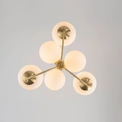 Mid-Century 6-Light Goose Arm Opal Glass Globe Tiered Chandelier