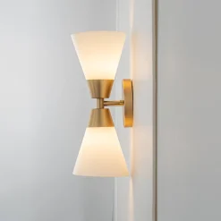 Mid-Century 2-Light Up Down Opal Glass Cone Wall Sconce