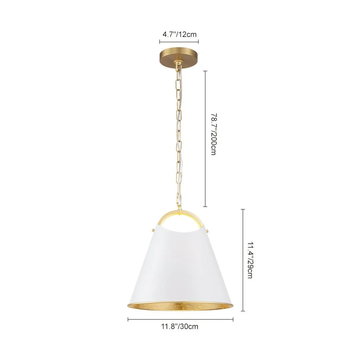 Mid-Century 1-Light White Gold Metal Conical Pendant Light