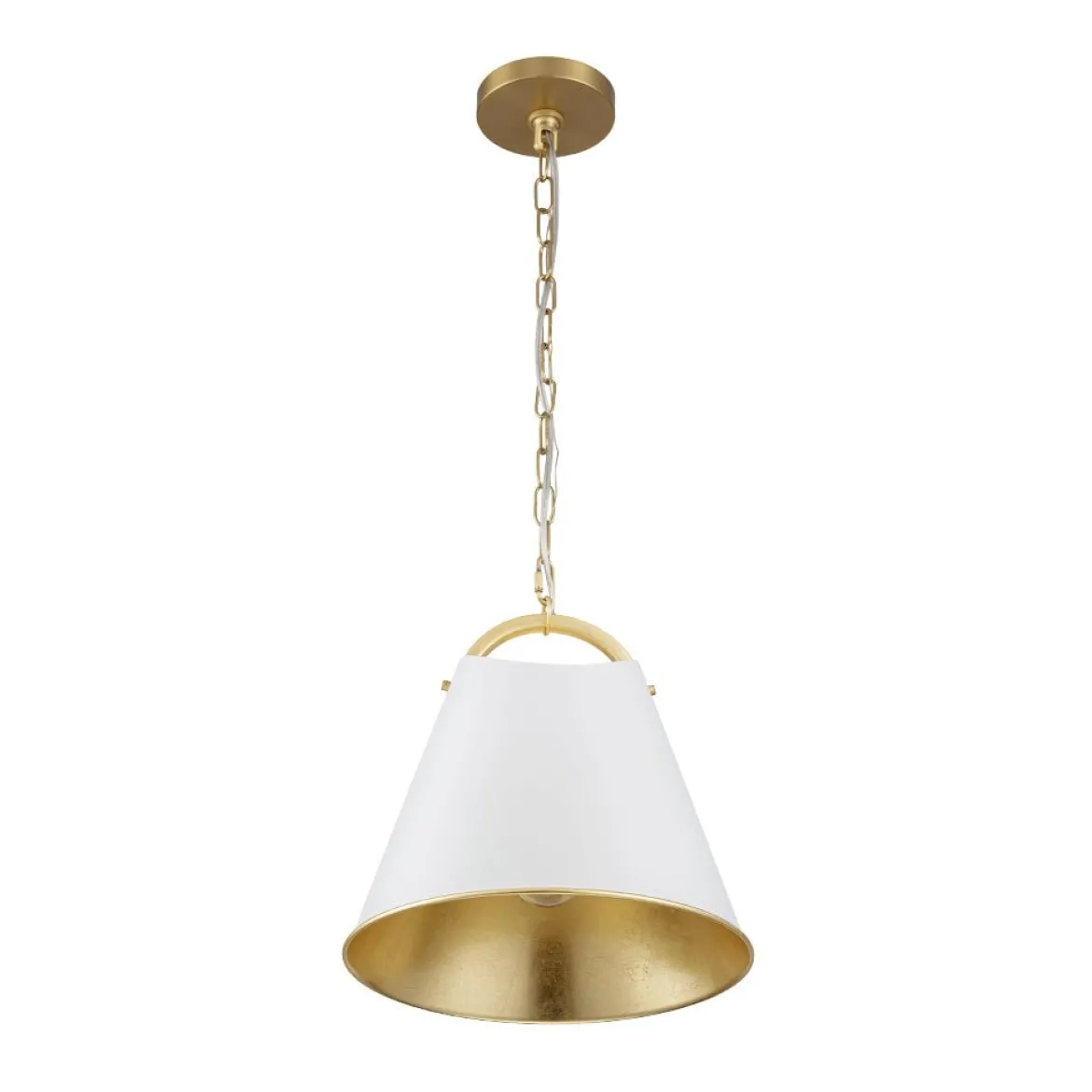 Mid-Century 1-Light White Gold Metal Conical Pendant Light