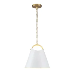 Mid-Century 1-Light White Gold Metal Conical Pendant Light