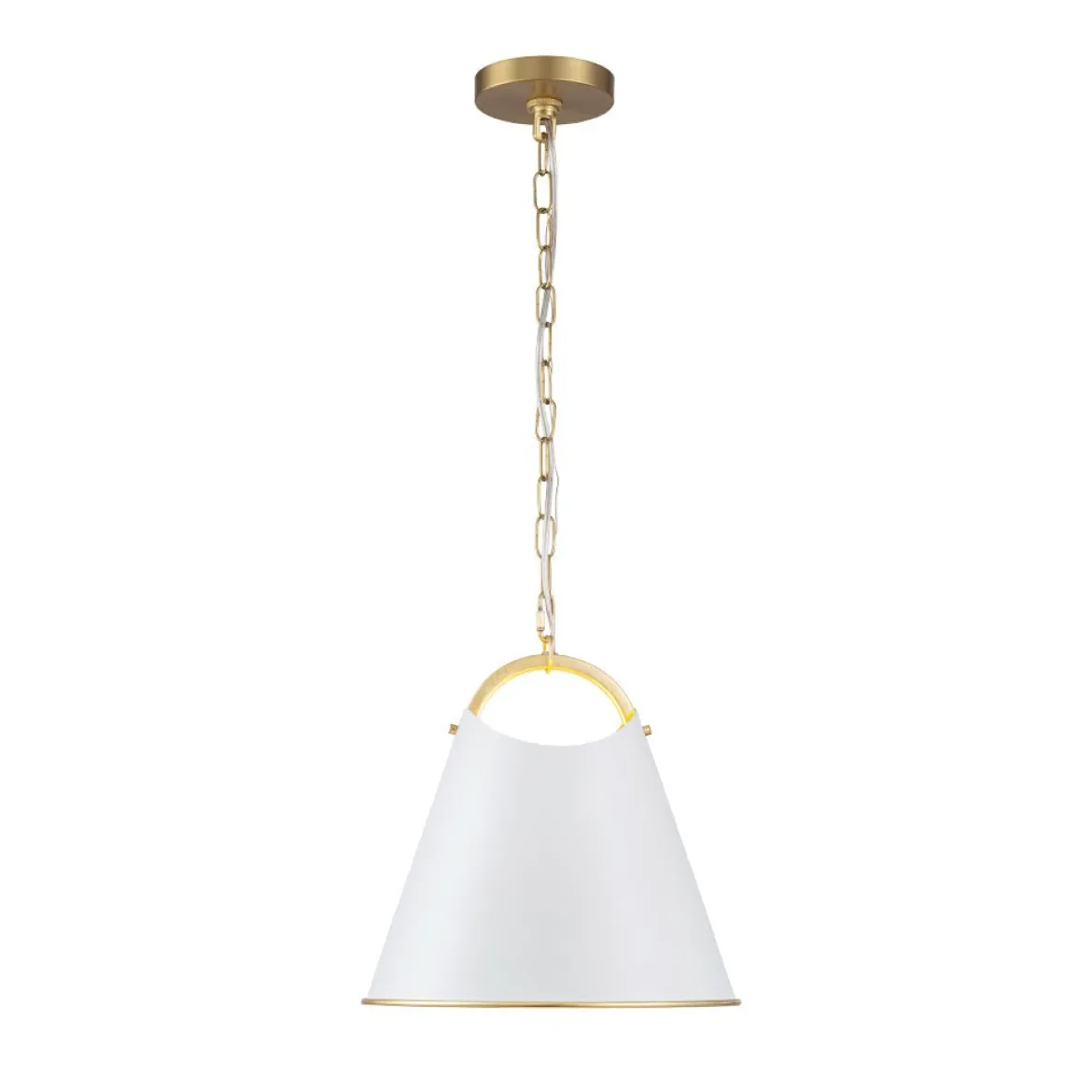 Mid-Century 1-Light White Gold Metal Conical Pendant Light