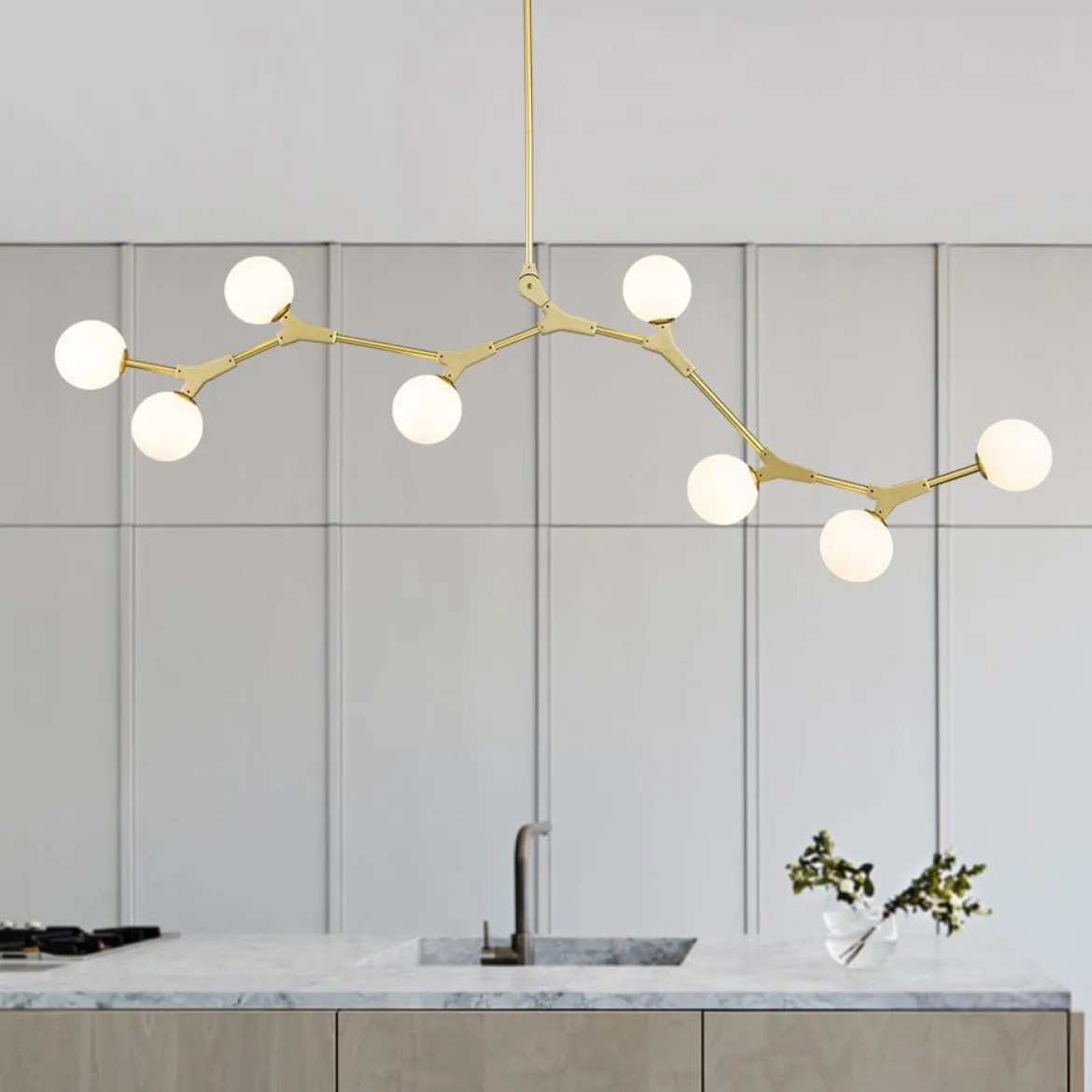 Mid-century Linear Island Branching Bubble Chandelier