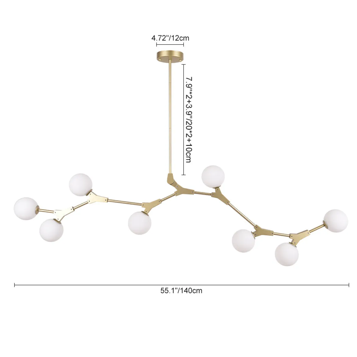 Mid-century Linear Island Branching Bubble Chandelier