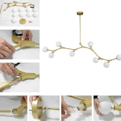 Mid-century Linear Island Branching Bubble Chandelier