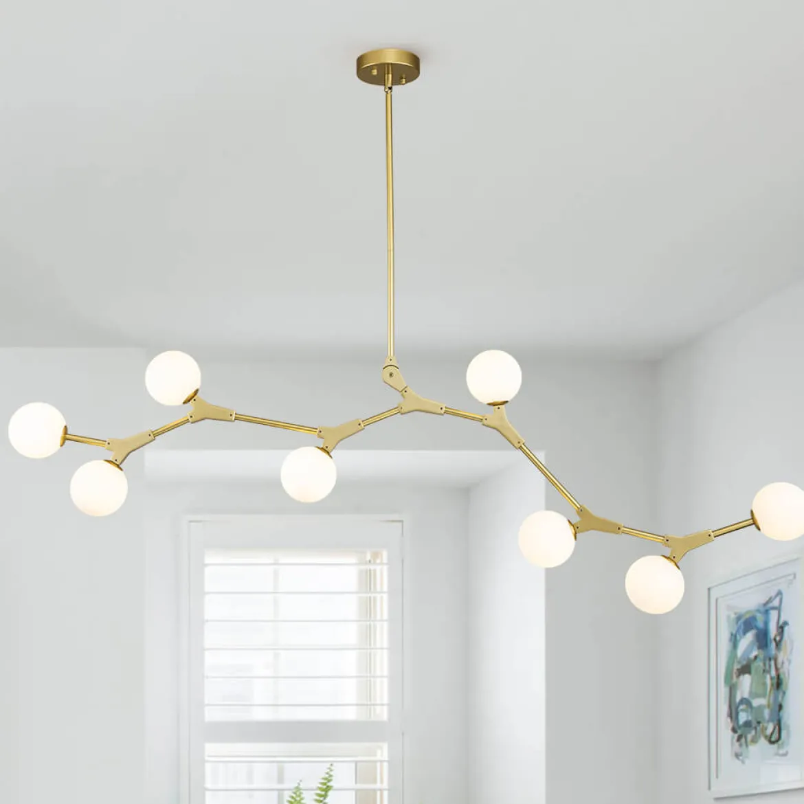 Mid-century Linear Island Branching Bubble Chandelier