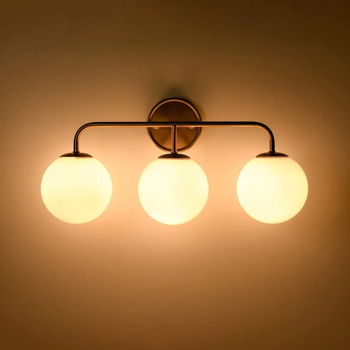 Mid-century Shine Opal Glass Globe Brass Vanity Light