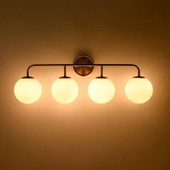 Mid-century Shine Opal Glass Globe Brass Vanity Light