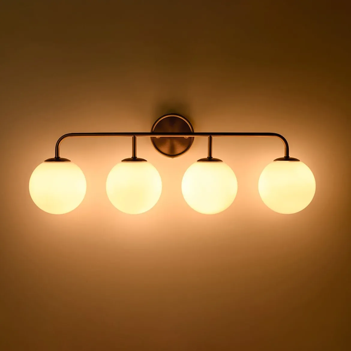 Mid-century Shine Opal Glass Globe Brass Vanity Light