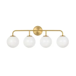 Mid-century Shine Opal Glass Globe Brass Vanity Light