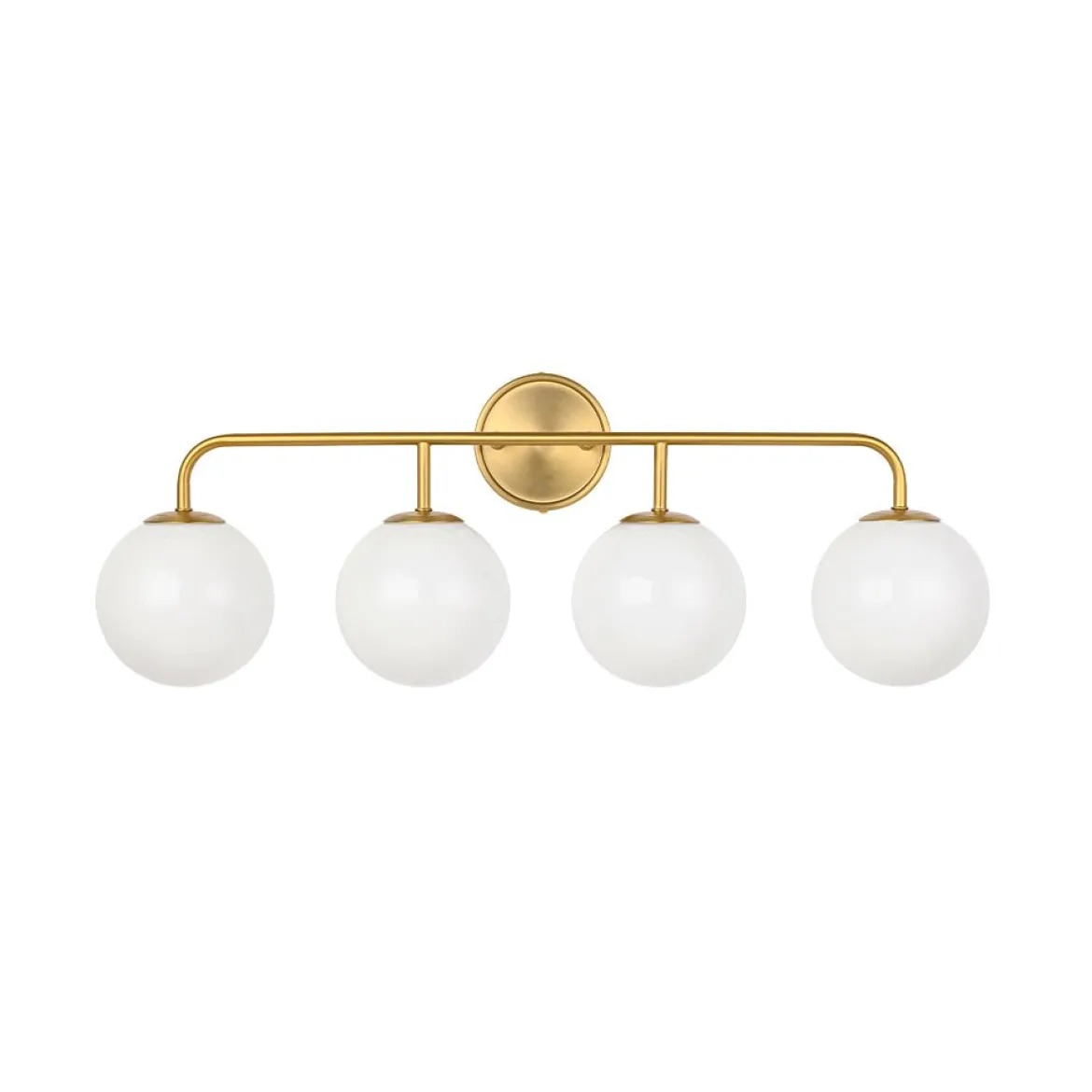 Mid-century Shine Opal Glass Globe Brass Vanity Light