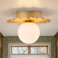 Mid-Century Sunburst 1-Light Opal Glass Globe Ceiling Light