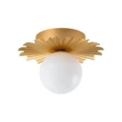 Mid-Century Sunburst 1-Light Opal Glass Globe Ceiling Light