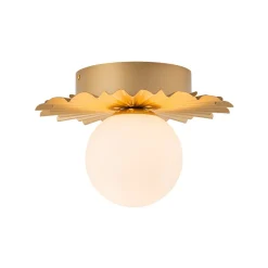 Mid-Century Sunburst 1-Light Opal Glass Globe Ceiling Light