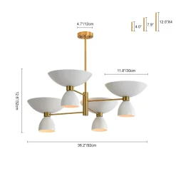 Mid-Century White Brass 8-Light UP and Down Chandelier