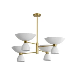 Mid-Century White Brass 8-Light UP and Down Chandelier