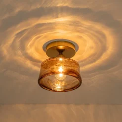 Mini 1-Light Amber Swirl Glass Shade Semi Flush Mount