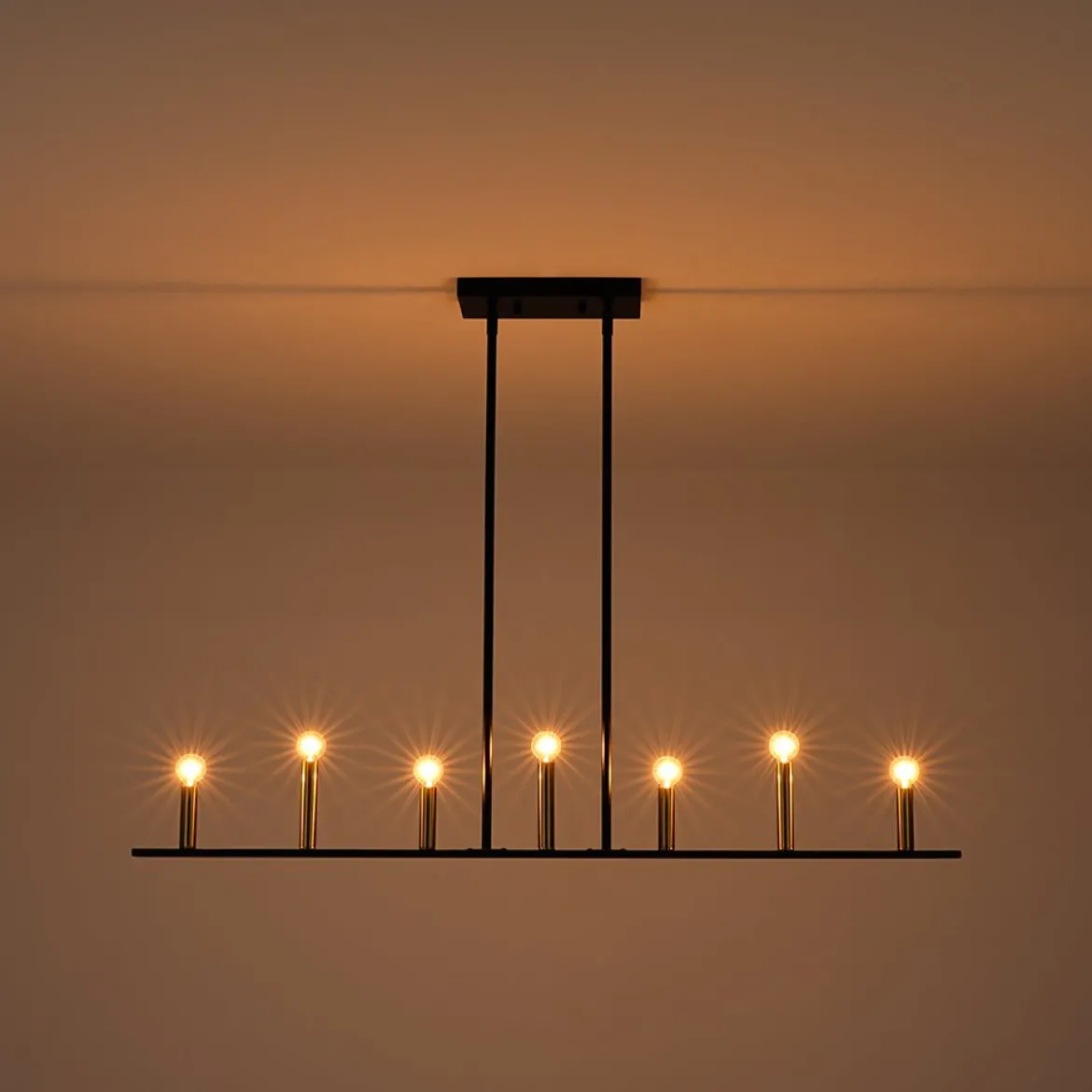 Minimalist Black Brass Candle Style Linear Island Chandelier