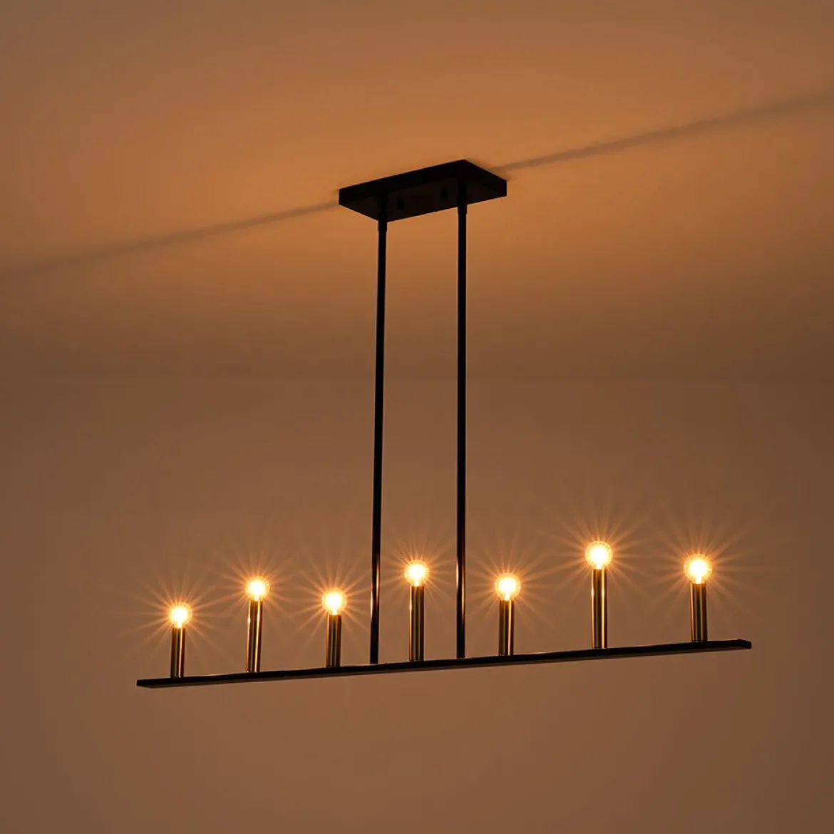 Minimalist Black Brass Candle Style Linear Island Chandelier