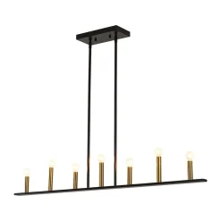 Minimalist Black Brass Candle Style Linear Island Chandelier