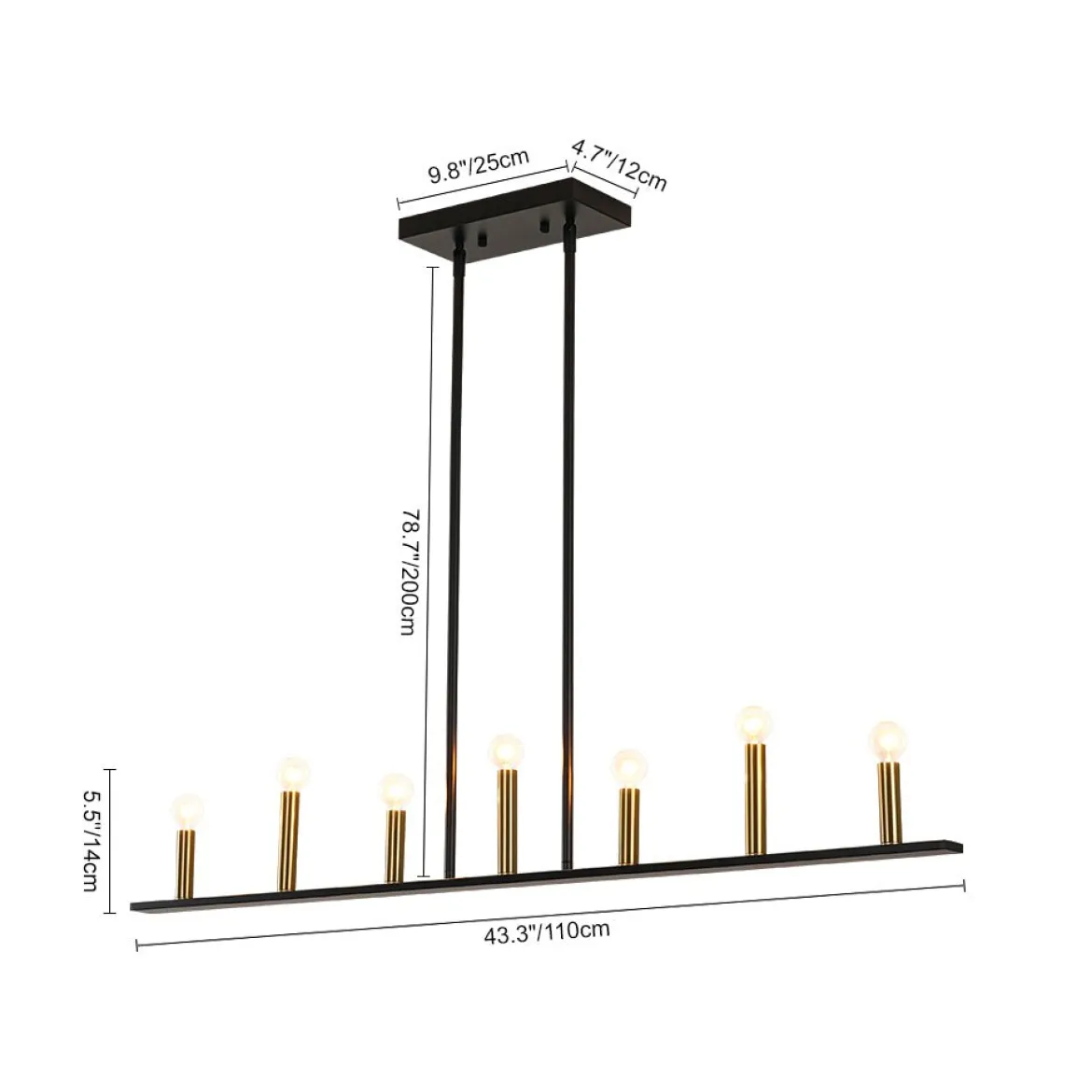 Minimalist Black Brass Candle Style Linear Island Chandelier