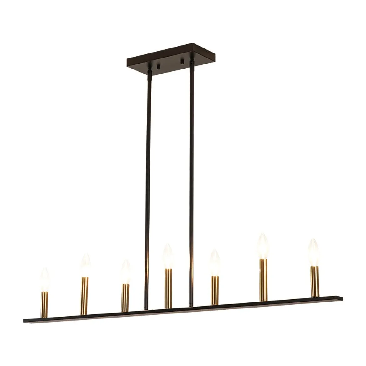 Minimalist Black Brass Candle Style Linear Island Chandelier