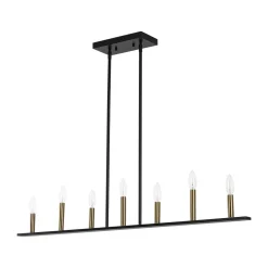 Minimalist Black Brass Candle Style Linear Island Chandelier