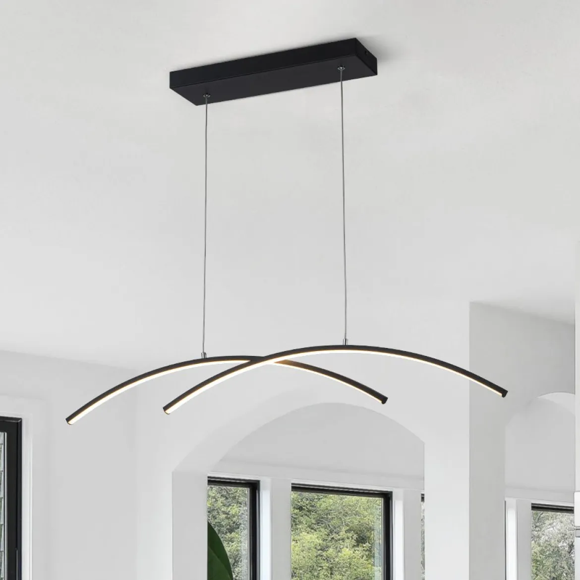 Minimalist Dimmable LED Black Arched Island Chandelier