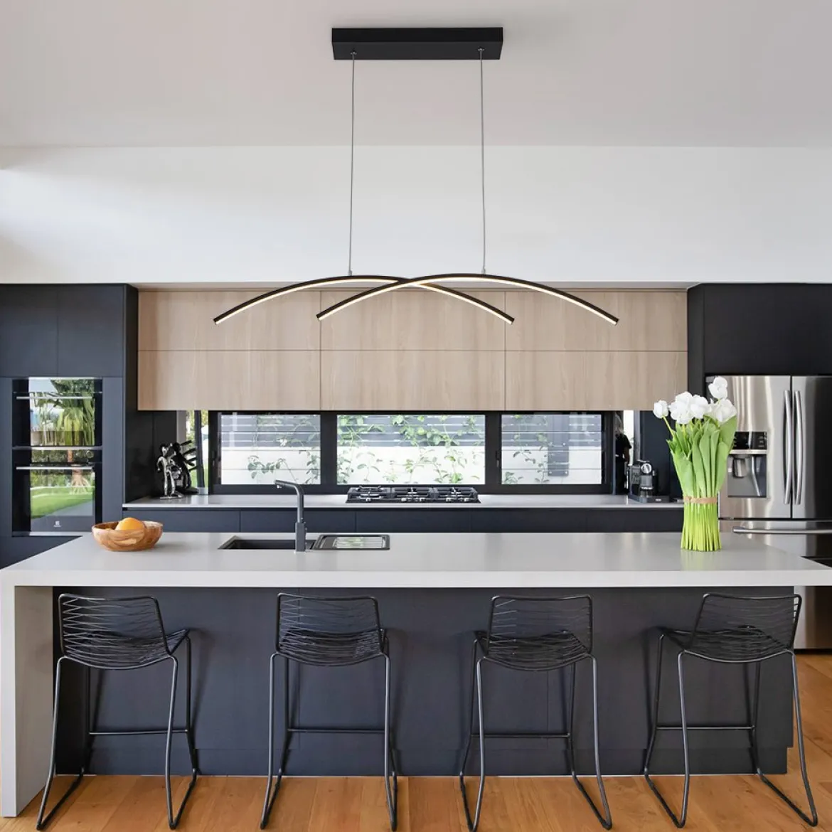 Minimalist Dimmable LED Black Arched Island Chandelier