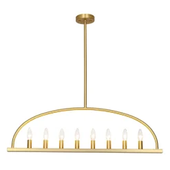 Minimalist 8-Light Brass Candle Style Linear Island Chandelier