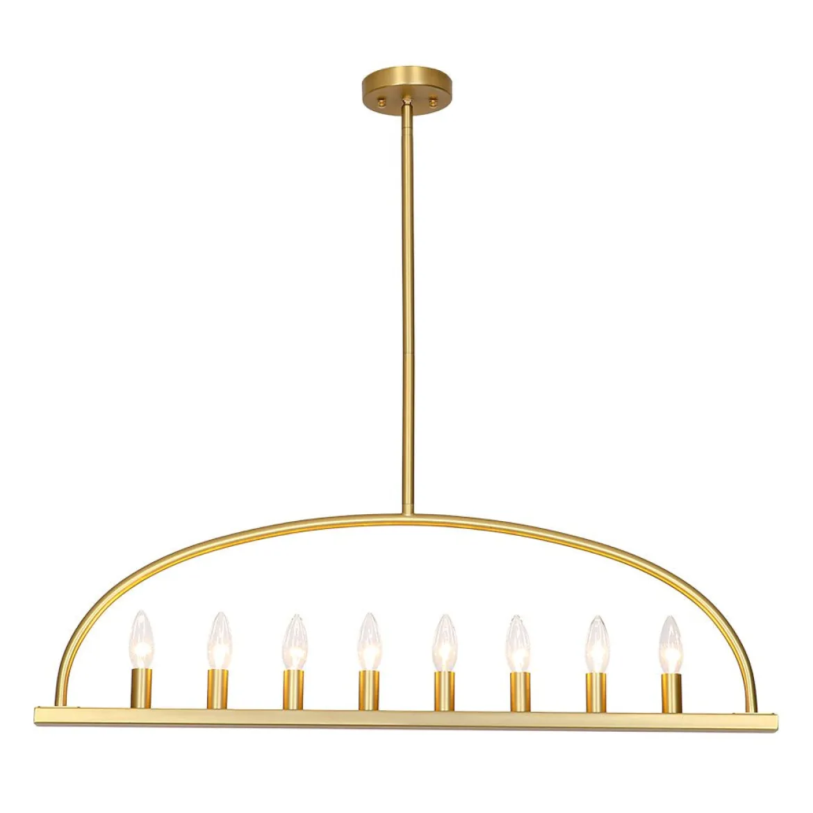 Minimalist 8-Light Brass Candle Style Linear Island Chandelier