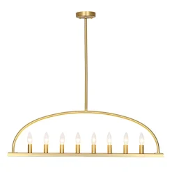 Minimalist 8-Light Brass Candle Style Linear Island Chandelier
