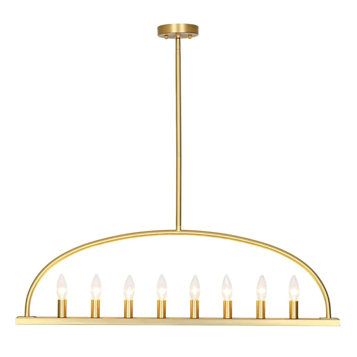 Minimalist 8-Light Brass Candle Style Linear Island Chandelier